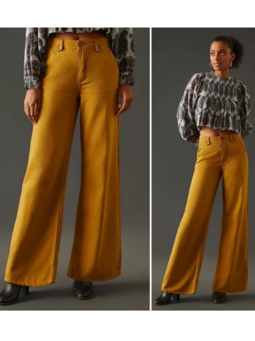 Anthropologie Pilcro Column‎ Pants Wide Leg Mustard Brown/Yellow 26